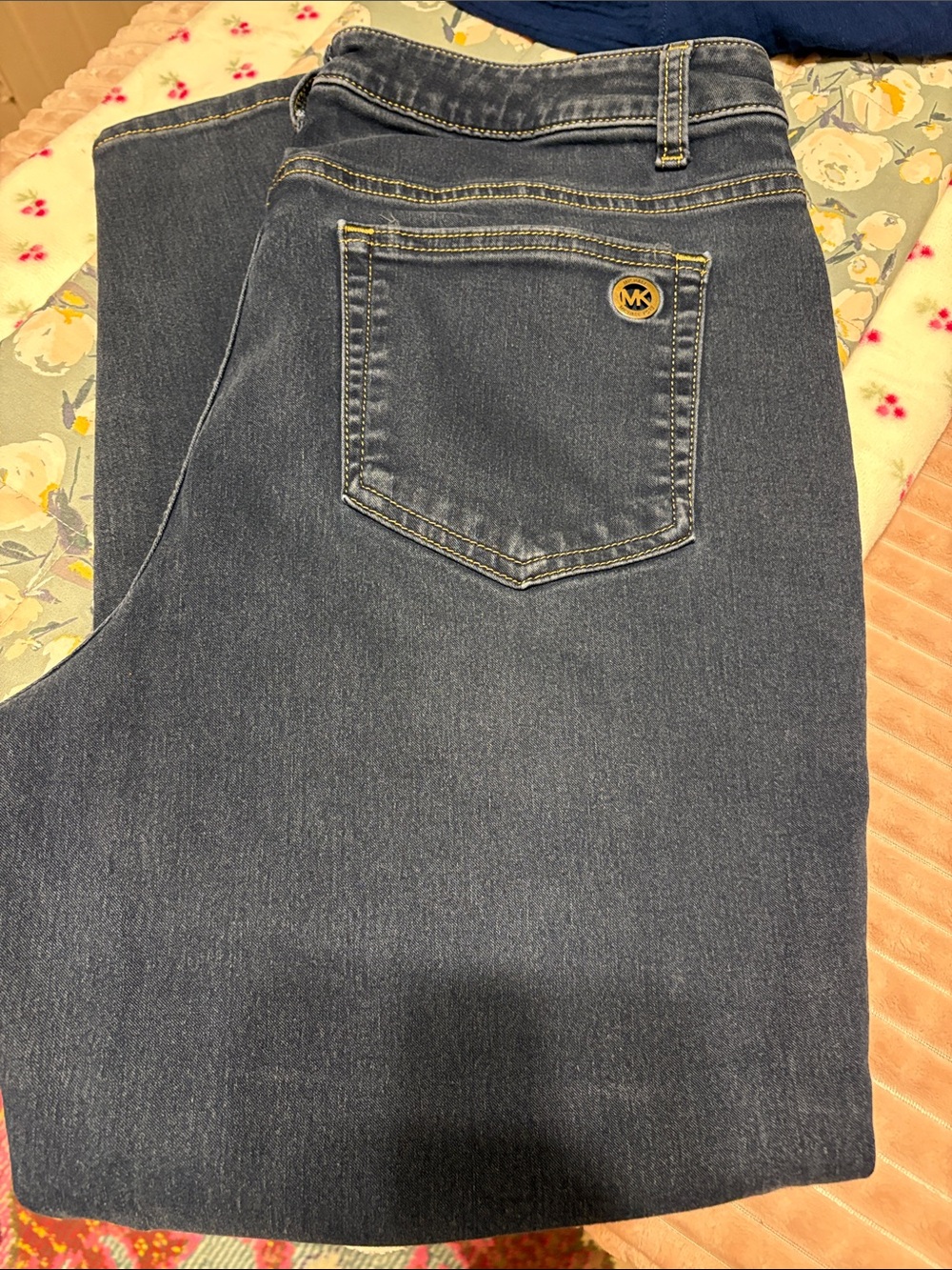 Michael Kors Women's Navy Straight Leg Jeans with Gold Logo Accent 16W